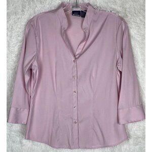 DCC Missy Medium 3/4 Sleeve Button Down Shirt Pastel Pink Purple Stretch